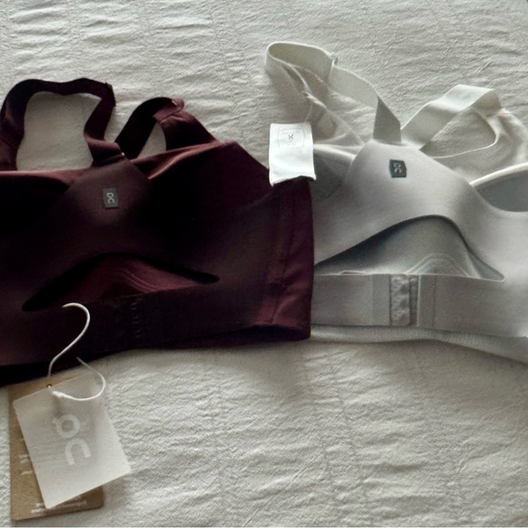 On Running Sports Bras in Burgundy and White - Picture 2 of 2